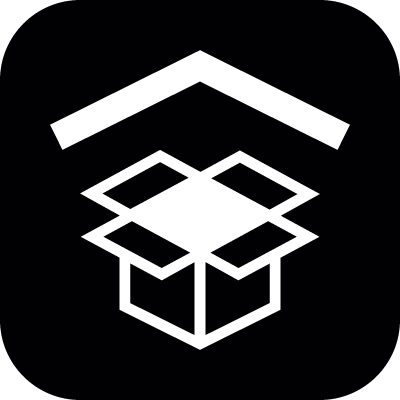 Open box with chevron symbol vector logo