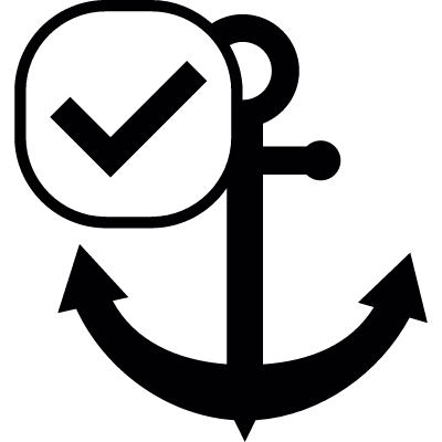 Ship anchor symbol with check mark vector logo