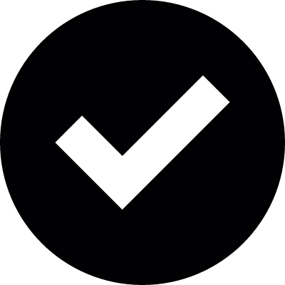 Check mark white on black circular background vector logo