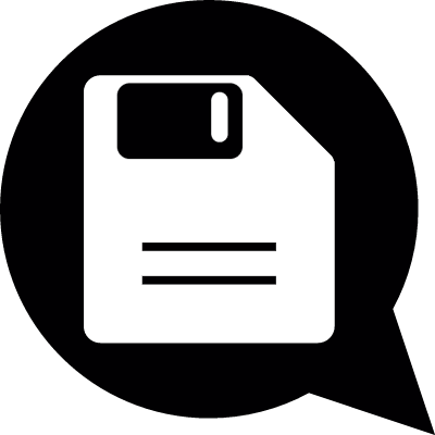 Speech balloon with floppy diskette vector logo
