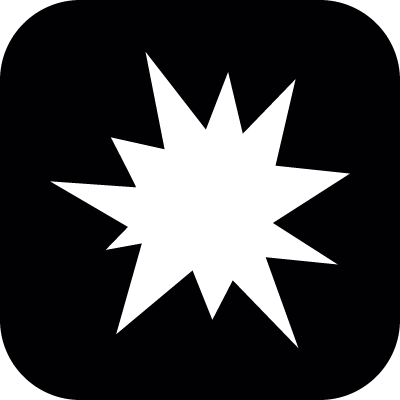 Star of white irregular shape inside a black rounded square shape vector logo